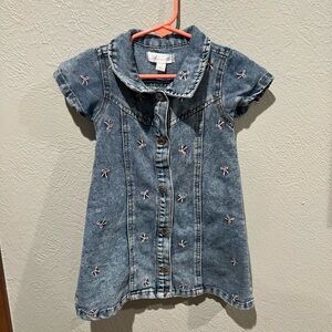 Nannette Blue Denim Dress with Pink Embroidery Bows Size 3T Like New ! EUC